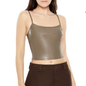 Forever 21 Tank Top Women Medium Ash Brown Faux Leather Thin Straps Cropped Cami